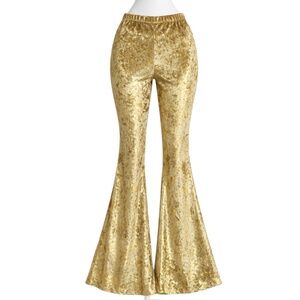 NEW Metallic Gold Velvet Bell Bottom Flare PING PING CLOTHING Pants SIZE SMALL